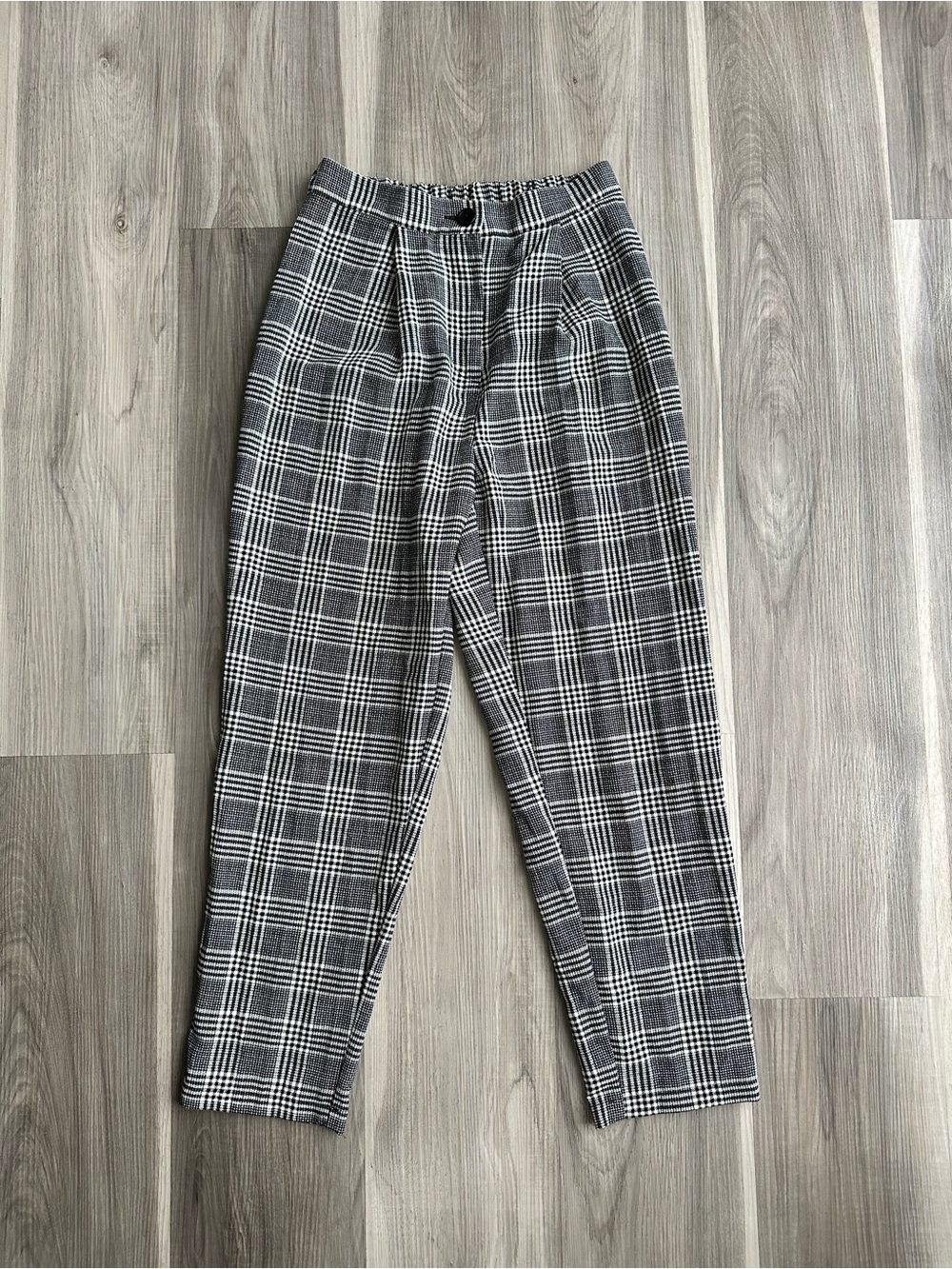 Gray elastic waist Plaid Pants - Classic Check Trousers